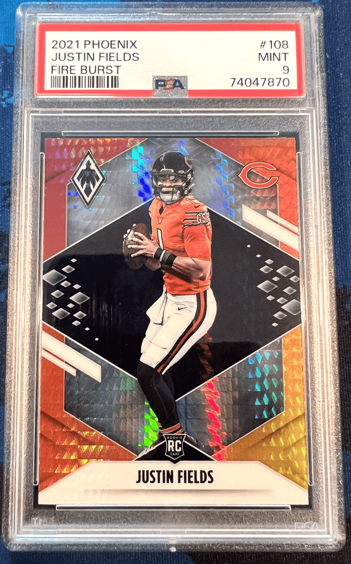 2021 Panini Phoenix Rookie Fire Burst Justin Fields #108 PSA 9 MINT Rookie RC - Gifts for guy friends made simple. Find unique gift Ideas for guys friends. Gifts for guys in their 20s.