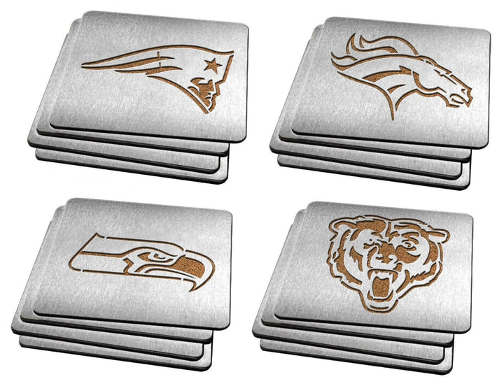 NFL Stainless Steel Coasters - Pick Your Team - Gifts for guy friends made simple. Find unique gift Ideas for guys friends. Gifts for guys in their 20s.