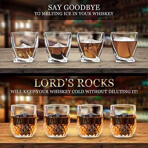 Whiskey Gifts for Fathers Day Men – 6 Whiskey Stones 2 Whiskey Shot Glasses 2.7 Ounce Wood Box and Velvet Pouch Cold Stones for Scotch, Whiskey, Bourbon, Tequila, Vodka, Rum, Wine - Gifts for guy friends made simple. Find unique gift Ideas for guys friend