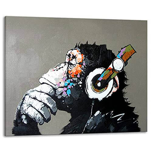 Monkey with Headphone Oil Painting - Gifts for guy friends made simple. Find unique gift Ideas for guys friends. Gifts for guys in their 20s.