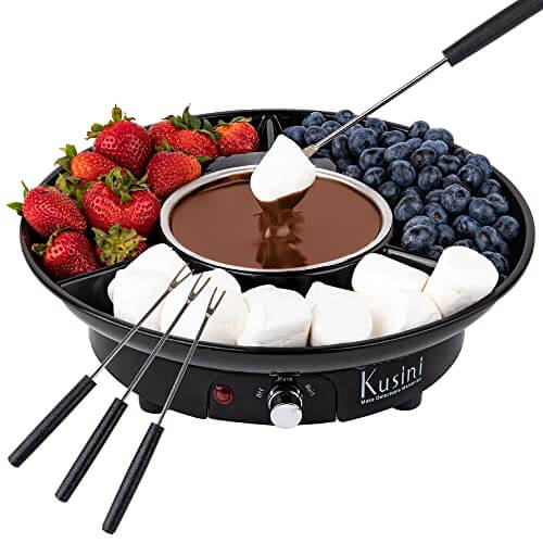 Kusini Electric Fondue Pot Set - Chocolate Fondue Kit - Temperature Control, Detachable Serving Trays, & 4 Roasting Forks - Gift Set & Date Night Idea. Serve at Movie Night or Game Night. - Gifts for guy friends made simple. Find unique gift Ideas for guy