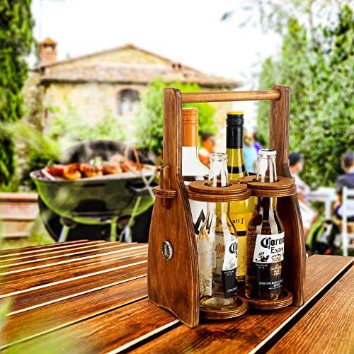 Wood Wine Bottle Caddy - Gifts for guy friends made simple. Find unique gift Ideas for guys friends. Gifts for guys in their 20s.