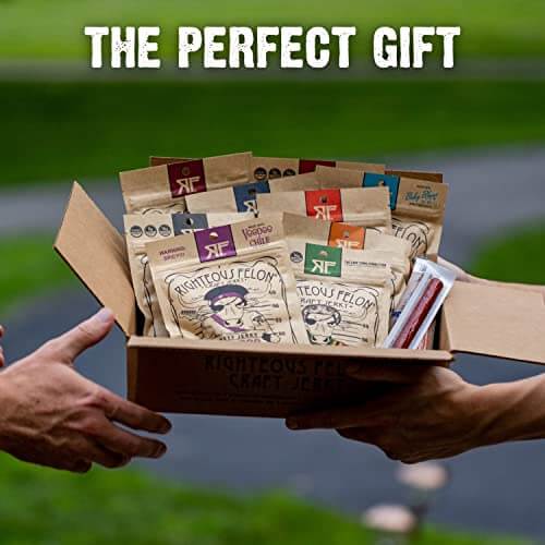 Righteous Felon Beef Jerky Variety Pack & Gift basket For Men - Gifts for guy friends made simple. Find unique gift Ideas for guys friends. Gifts for guys in their 20s.